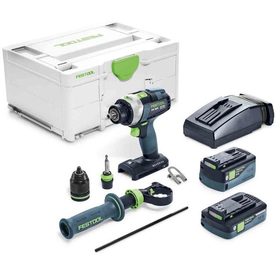 Perceuse-visseuse à percussion 18 V QUADRIVE TPC 18/4 5,0/4,0 I-Plus + 2 batteries 4 Ah / 5 Ah + chargeur + coffret SYSTAINER SYS 3 FESTOOL 577651