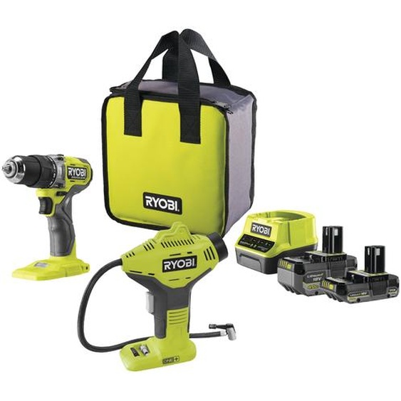 Perceuse-visseuse à percussion Brushless 18V ONE+™ (1x4.0Ah & 1x2.0Ah) + compresseur OFFERT