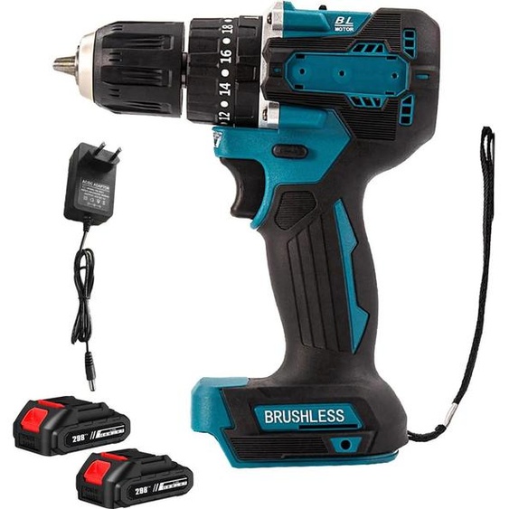 Perceuse-visseuse à percussion sans balais - Batterie 18 V - Couple de 40 N·m - Fonction percussion - 2 batteries incluses - Sans fil - Chargeur UE - Rouge
