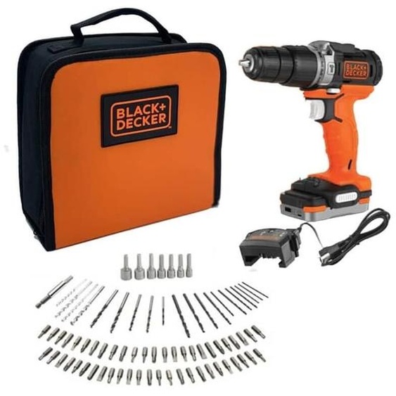 Perceuse visseuse à percussion sans fil 12 v + 80 accessoires + 1 batterie 1,5 Ah + 1 sac de transport - black+decker - BDCHD12S1A-QW