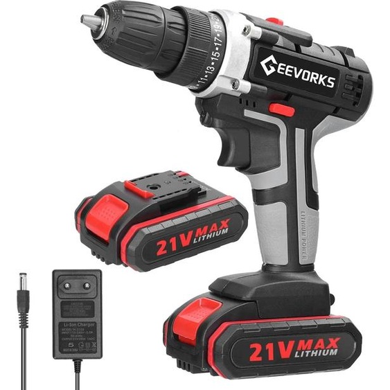 Perceuse-visseuse à percussion sans fil - 21 V - Li-Ion - Prise UE - Avec batterie - Noir