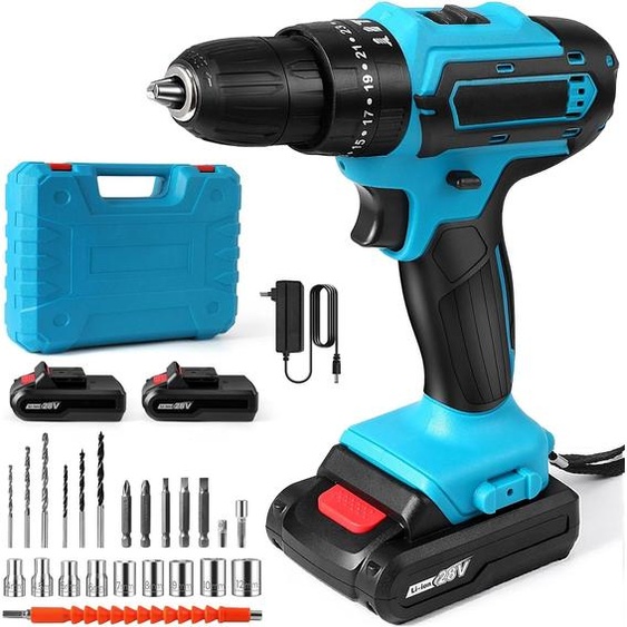 Perceuse-visseuse à percussion sans fil 21 V - Sans fil - Avec 2 batteries - Haute puissance - Or