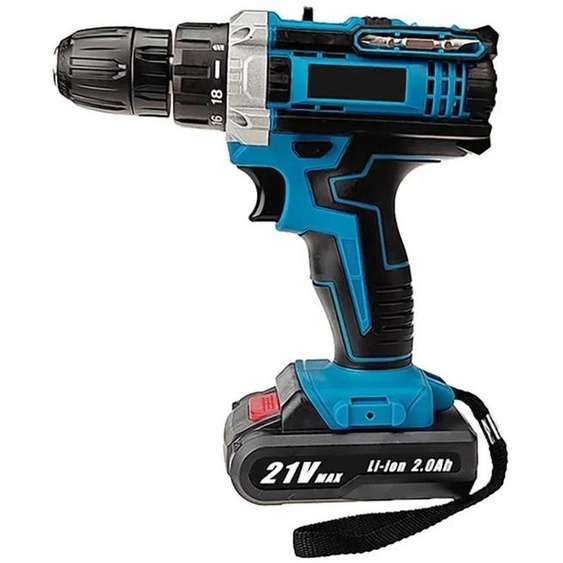 Perceuse-visseuse à percussion sans fil 21V - Perceuse à percussion/visseuse sans fil - 2 batteries - Vitesse variable (1600 tr/min) - Fonction percussion - Pour bois, métal, murs