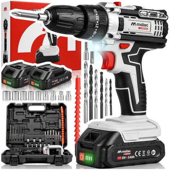 Perceuse-visseuse à percussion sans fil, livrée dans un coffret, 21V, avec 2 batteries et un chargeur. Visseuse sans fil, 18 vitesses, contrôle du couple, éclairage LED