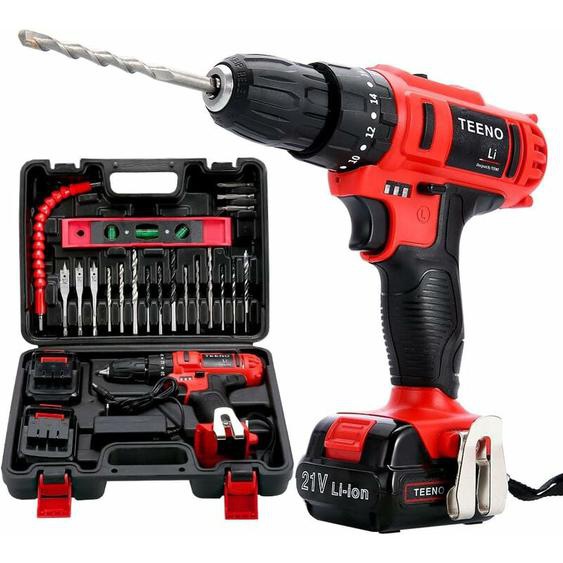 Teeno - Perceuse Visseuse a Percussion Sans Fil psr 21V, Deux batteries de 1,5 a Visseuse Devisseuse Sans Fil, 20 Accessoires,Gants Professionnels
