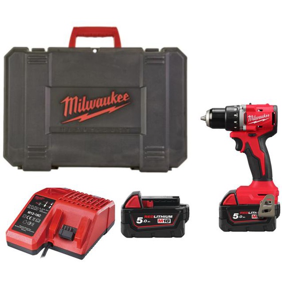 Perceuse-visseuse M18 18V M18 BLDDRC-502C brushless + 2 batteries 5Ah en coffret - MILWAUKEE - 4933492835