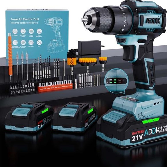 Perceuse Visseuse Percussion Sans Fil 21v, Visseuse Devisseuse Sans Fil, Avec 2 Batteries 2,0ah,led
