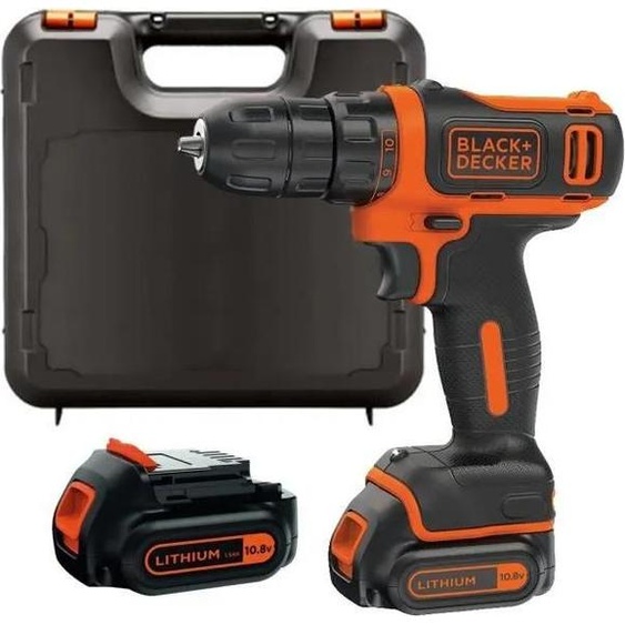 Perceuse-visseuse sans fil 10.8V ultra compacte - BLACH+DECKER - avec 2 batteries 18V 1.5Ah - Coffret - BDCDD12K1B-QW
