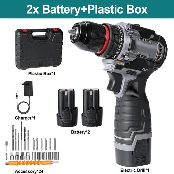 Perceuse-visseuse sans fil - 16,8 V - Moteur sans balais - 55 Nm - 24+1 niveaux de couple - 1800 tr/min - 3 en 1 - Avec batterie - Gris