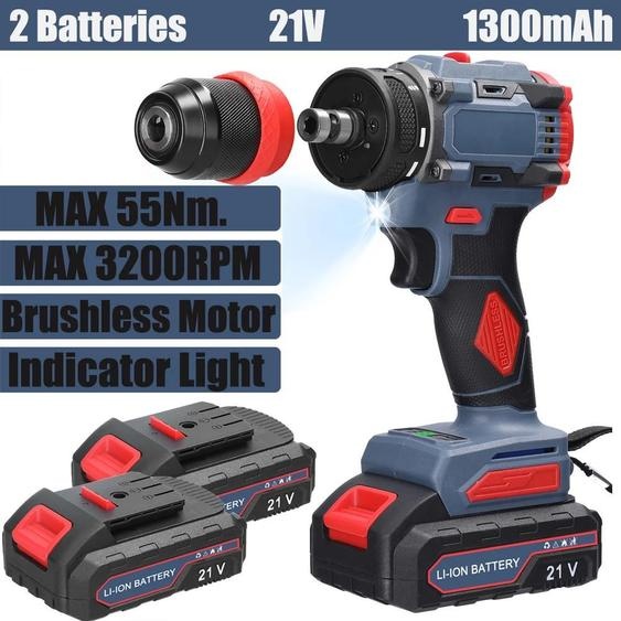 perceuse/visseuse sans fil 2 en 1 - Sans fil - Moteur sans balais - Couple de 45 Nm - 16,8 V - 2× batteries - Prise UE - Gris