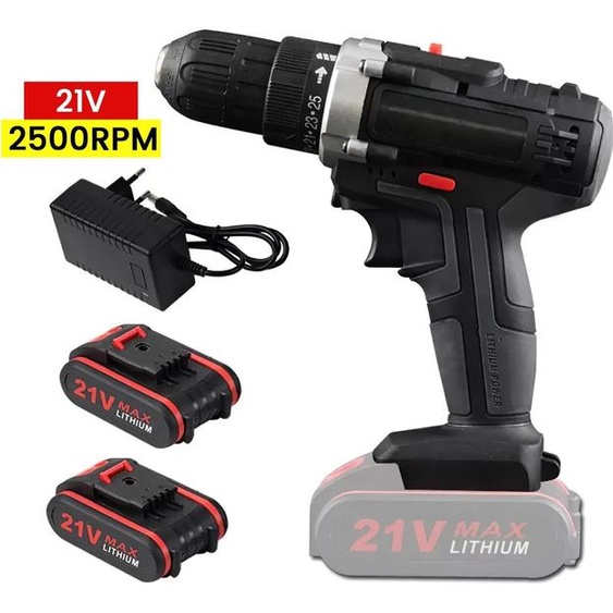 Perceuse-visseuse sans fil - 21 V - 2 batteries + chargeur - 40 Nm - 2500 tr/min - mandrin 2-10 mm - noir