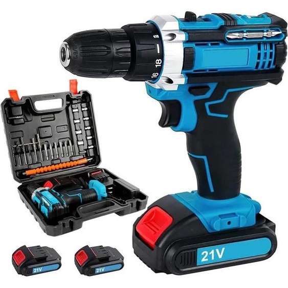 Perceuse-visseuse sans fil - 21 V sans fil - Moteur sans balais - 45 Nm - 1 800 tr/min - 2 batteries Li-ion - Prise UE - Bleu