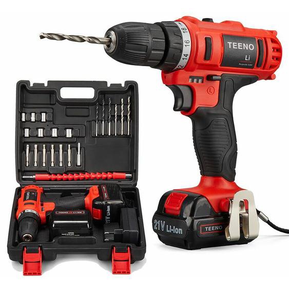 Teeno - Perceuse Visseuse sans Fil 21V Deux batteries 1.5Ah Visseuse Devisseuse Sans Fil,21 Accessoires