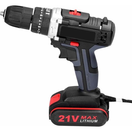 Perceuse-visseuse sans fil 3 en 1 - Visseuse/perceuse - Sans fil - 25 niveaux de couple - Rotation à droite/à gauche - Avec batterie, prise UE - e CE - Noir