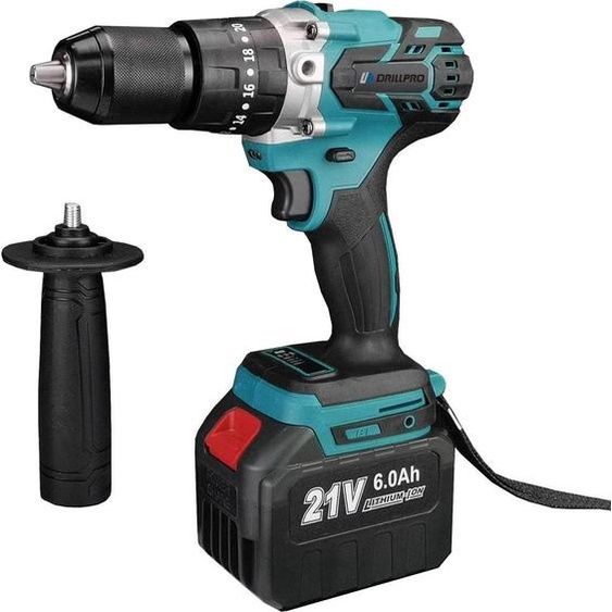 Perceuse-visseuse sans fil à percussion sans balai - 21 V - 120 Nm - 1800 tr/min - 13 mm - Avec 2 batteries - Turquoise