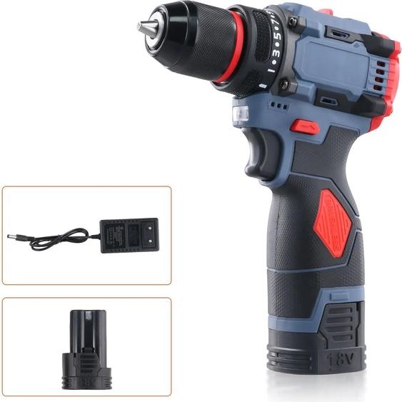 Perceuse-visseuse sans fil - Multifonction 2-en-1 - Couple de 70 Nm - 1 500 tr/min - Rechargeable - Batterie incluse - Noir