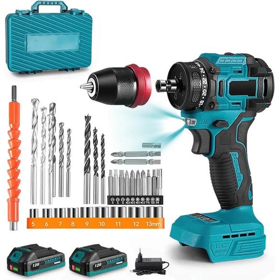 Perceuse-visseuse sans fil - Perceuse-visseuse 2 en 1 - Moteur sans balais - Deux batteries incluses - Système 18 V - Fonction percussion - Noir