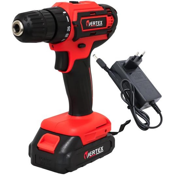 Perceuse-visseuse sans fil Vertex 18 V, Chargeur et batterie,  Éclairage LED, 32 Nm, 25+1 niveaux de couple