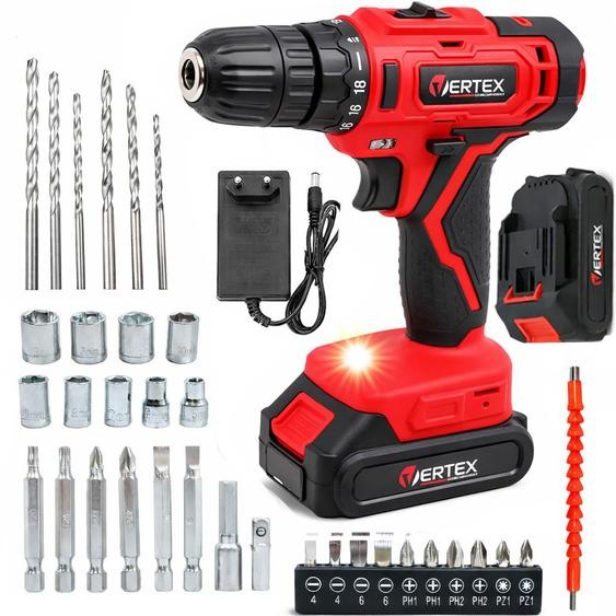 Perceuse-visseuse sans fil, VWK1832, 18 V, 1,5 Ah, 2 batteries + coffret avec accessoires, Vertex