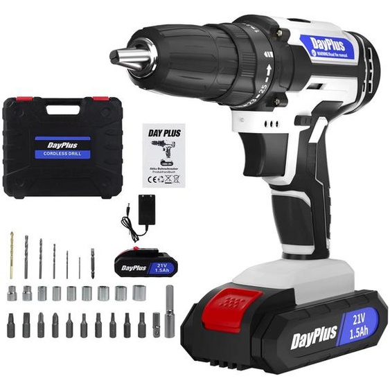 Perceuse-visseuse sans fil - WZ-DRILL2-W - 21 V - Batterie rechargeable - Réglage continu de la vitesse - Éclairage LED - Perçage dans le bois et le métal