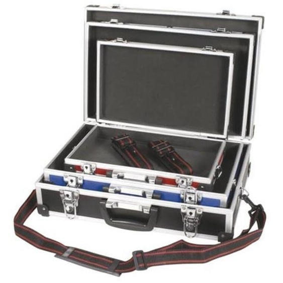 Perel Boîte à outils, jeu de 3, 3 tailles différentes, 3 couleurs, sangle de transport, serrure à clé, 2
