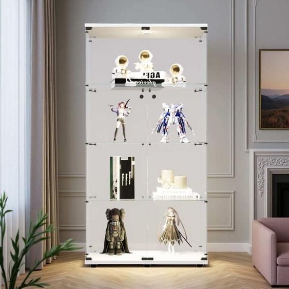 Pergar - 4 Étagères Vitrine Verre Trempé Collection Salon, éclairage réglable, sécurité enfant conception, double porte, base blanc, 80.5x36.5x164 cm