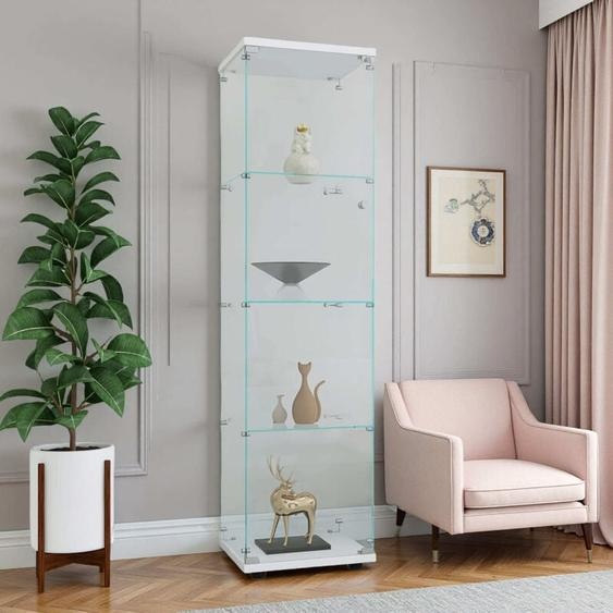 Pergar - Vitrine 4 Niveaux Verre Trempé Sécurisé Anti-Éclats, Conception à simple porte, avec Poignée Métal et Fermeture à Clé, base blanc,