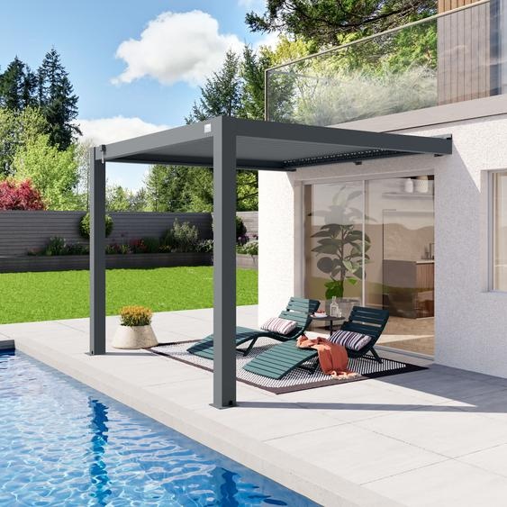 Pergola adossée 3x3 m en anthracite avec toit à lames en anthracite - (400140)