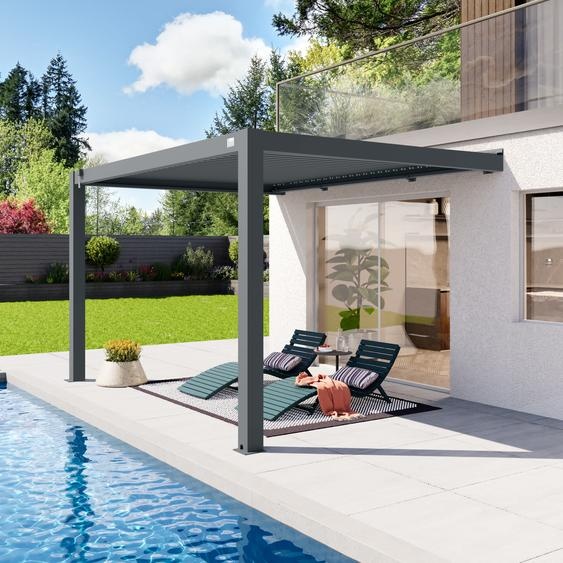 Pergola adossée 3x4 en anthracite avec toit à lames en anthracite - (400141)