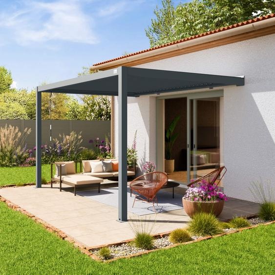 Pergola adossée 3x4 m en anthracite avec toit à lames en anthracite - (400137)