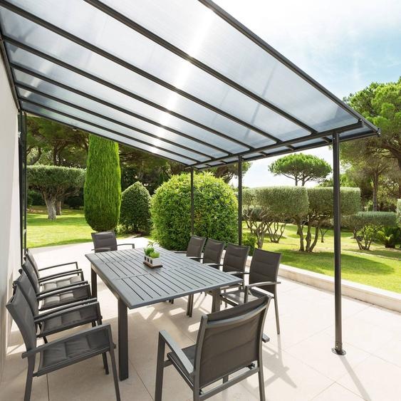 Pergola adossée BELIZE Graphite 4 x 3 m - Structure en aluminium et polycarbonate Hespéride