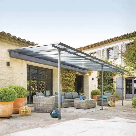 Pergola adossée BELIZE Graphite 6 x 3,5 m - Structure en aluminium et polycarbonate Hespéride