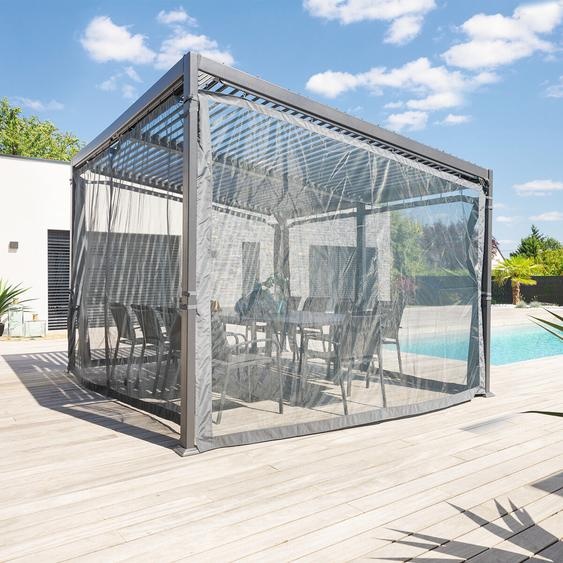 Pergola AVILA Graphite + 1 kit de moustiquaire 4 x 3 m - Aluminium traité époxy, Acier galvanisé Hespéride