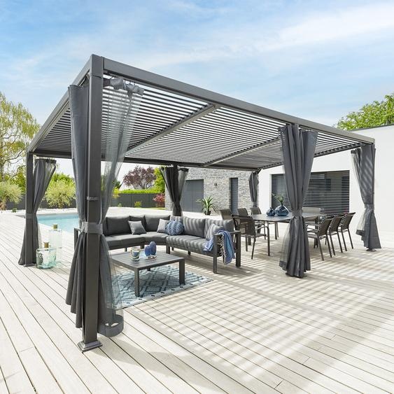 Pergola AVILA Graphite avec 1 kit de rideaux 6 x 3,5 m - Aluminium traité époxy Hespéride