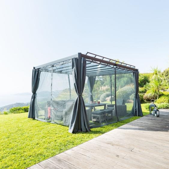Pergola BELIZE Graphite + 1 kit de moustiquaire Ardoise 3,8 x 3 m - Aluminium traité époxy, Polycarbonate Hespéride