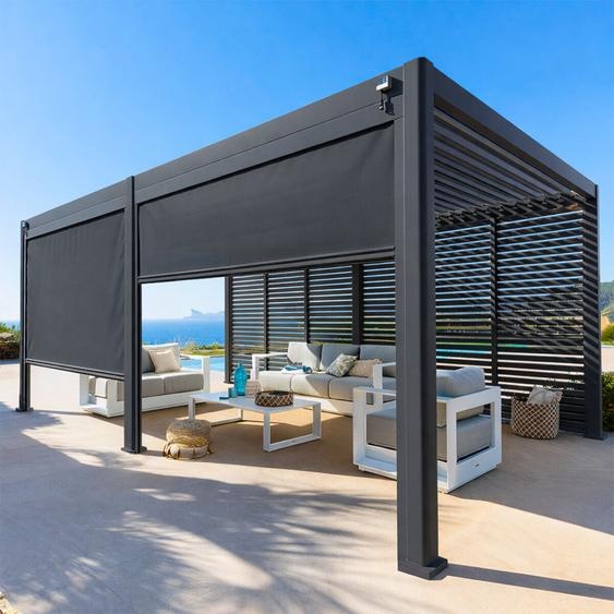 Pergola bioclimatique autoportante EVORA Graphite 6 x 3 m - Structure et lames doubles en aluminium Hespéride