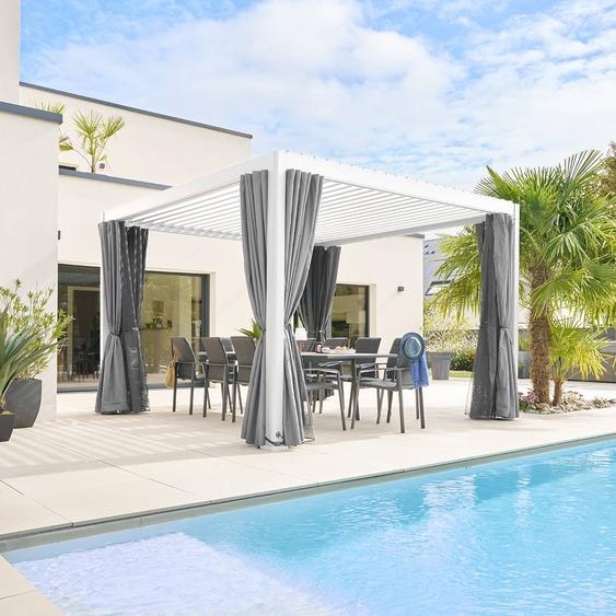 Pergola bioclimatique électrique EVORA Blanc 3,6 x m - Structure et lames doubles en aluminium Hespéride