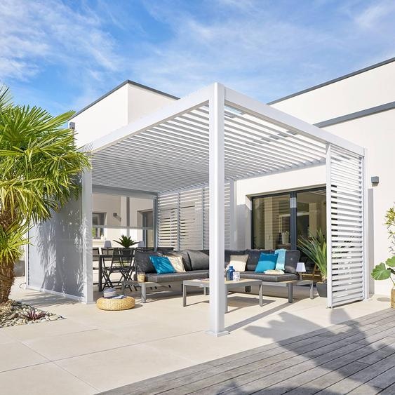 Pergola bioclimatique électrique EVORA Blanc 6 x 3,6 m - Structure et lames doubles en aluminium Hespéride