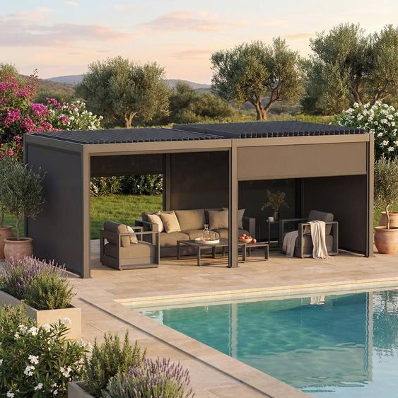 Pergola bioclimatique EVONIS Graphite 6 x 3 m - Structure en aluminium et lames acier Hespéride