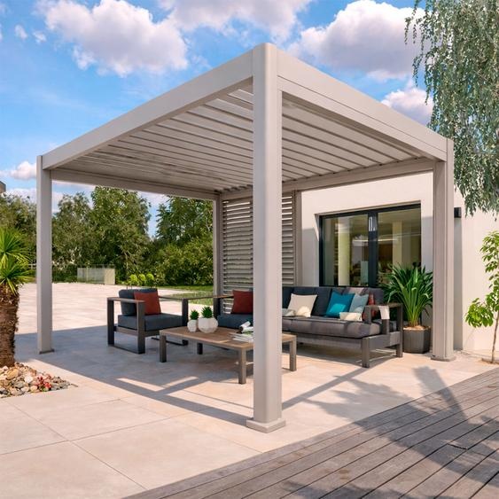 Pergola bioclimatique EVORA Argile 4 x 3 m - Structure et lames doubles en aluminium Hespéride