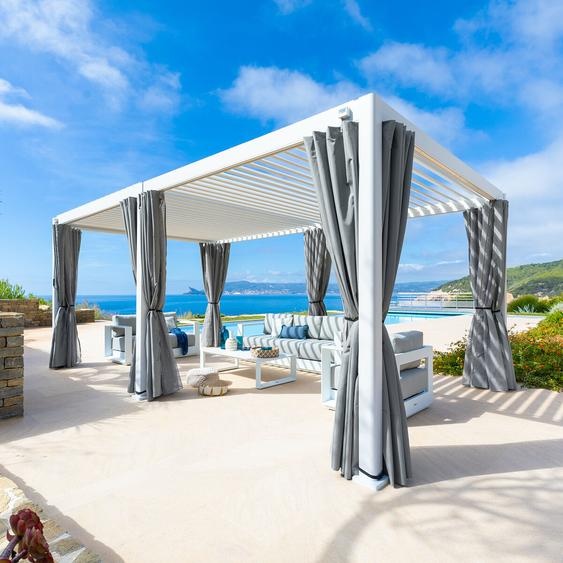 Pergola bioclimatique EVORA blanc + 1 kit de rideaux, moustiquaires et rails 6 x 3,6 m - Aluminium traité époxy Hespéride