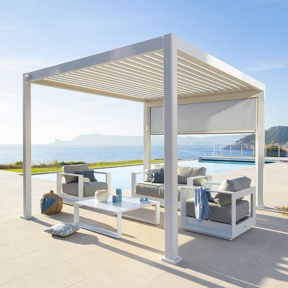 Pergola bioclimatique EVORA Blanc 3,6 x m - Structure et lames doubles en aluminium Hespéride