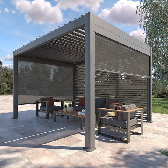 Pergola bioclimatique EVORA Graphite 4 x 3 m - Structure et lames doubles en aluminium Hespéride