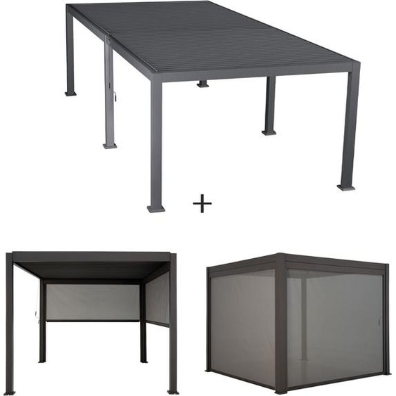 Pergola bioclimatique EVORA Graphite + 6 stores x 3,6 m - Aluminium traité époxy Hespéride