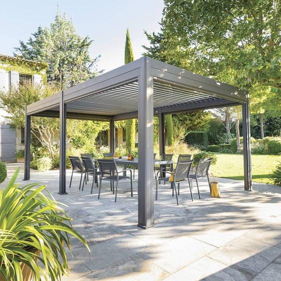 Pergola bioclimatique EVORA Graphite 6 x 3,6 m - Structure et lames doubles en aluminium Hespéride