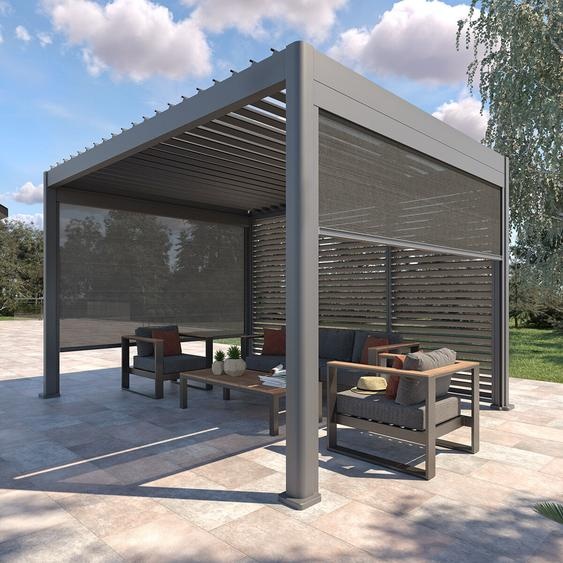 Pergola EVORA avec 3 persiennes et 2 stores 4 x m - Aluminium traité époxy Hespéride