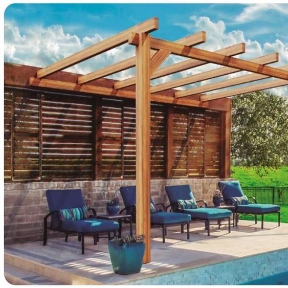Pergola jardin adossé en bois : ANDORRE : 400 x 400 cm