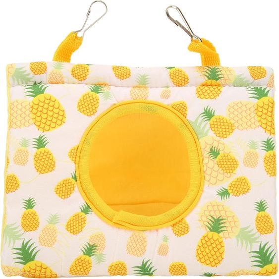 Perroquets hamac triangle polyester jaune motif ananas oiseau nid maison -lit avec trou et 2 crochets pour quatre saisons s