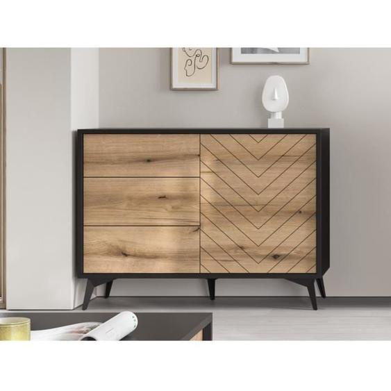 Peter - buffet bas - bois et noir - 104 cm - style industriel