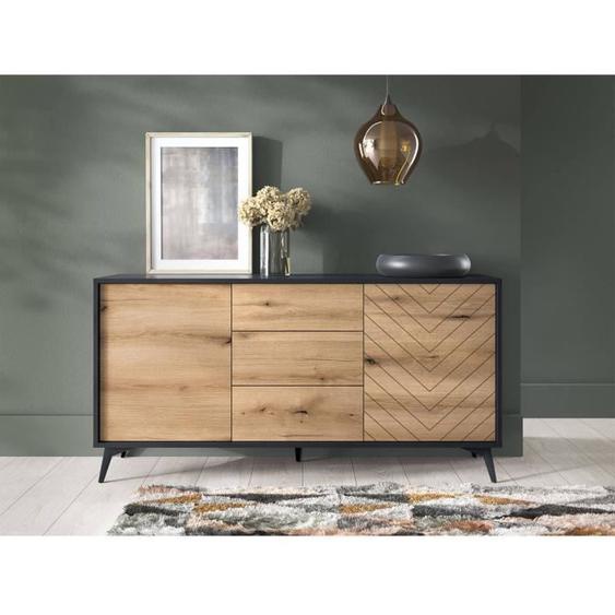Peter - buffet bas - bois et noir - 154 cm - style industriel - Bois / Noir